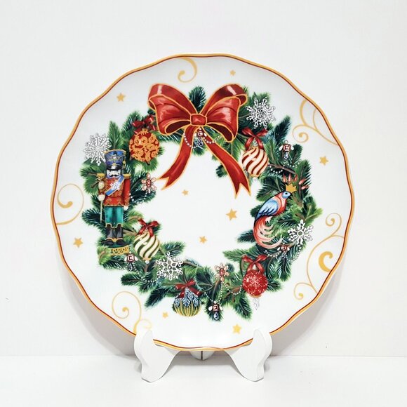 NEW Williams Sonoma Twas the Night Christmas Wreath Salad Plate 8.25" - Picture 1 of 2